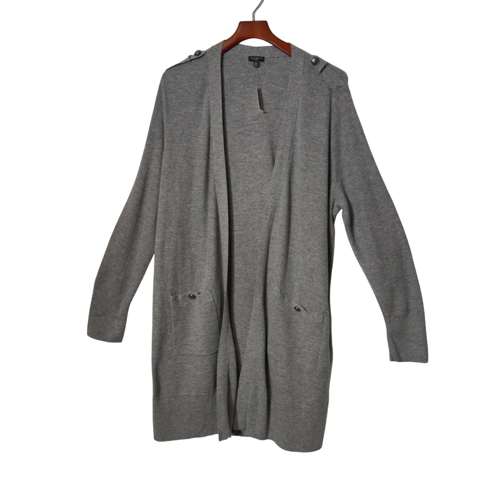 Talbots Open Front Long Cardigan Sweater 2X Gray Cashmere Blend NWT - Picture 2 of 9